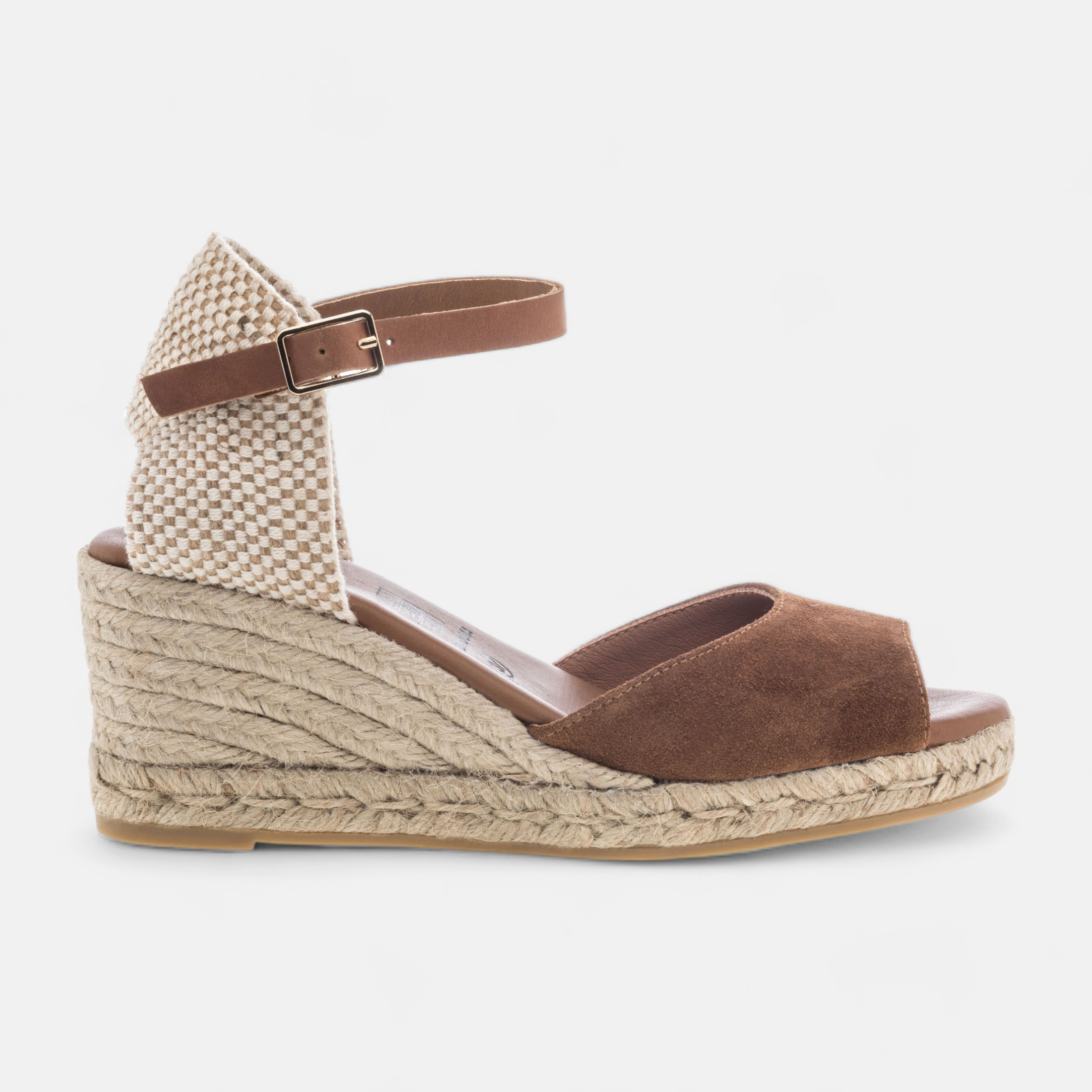 Espadrilles a talon compense Femme en cuir marron France FR