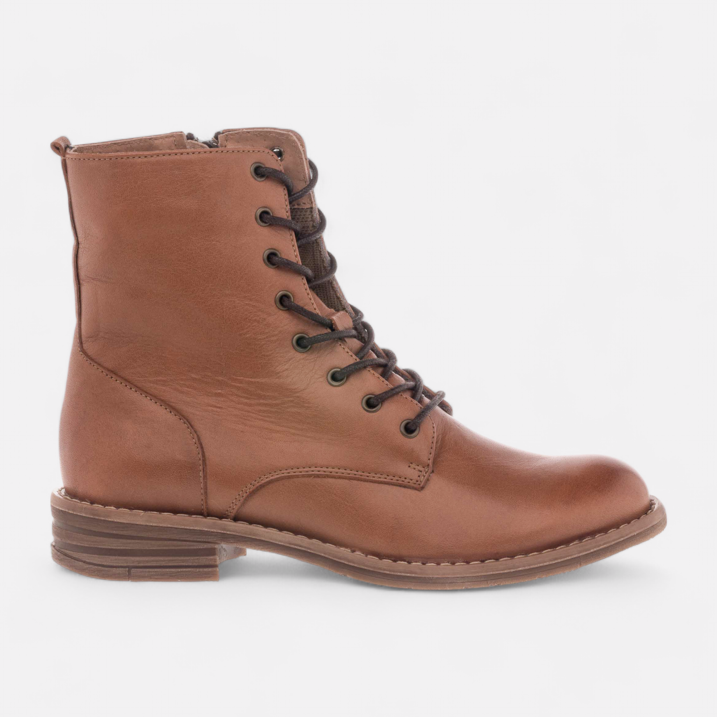 Bottines a lacets Femme en cuir cognac France FR