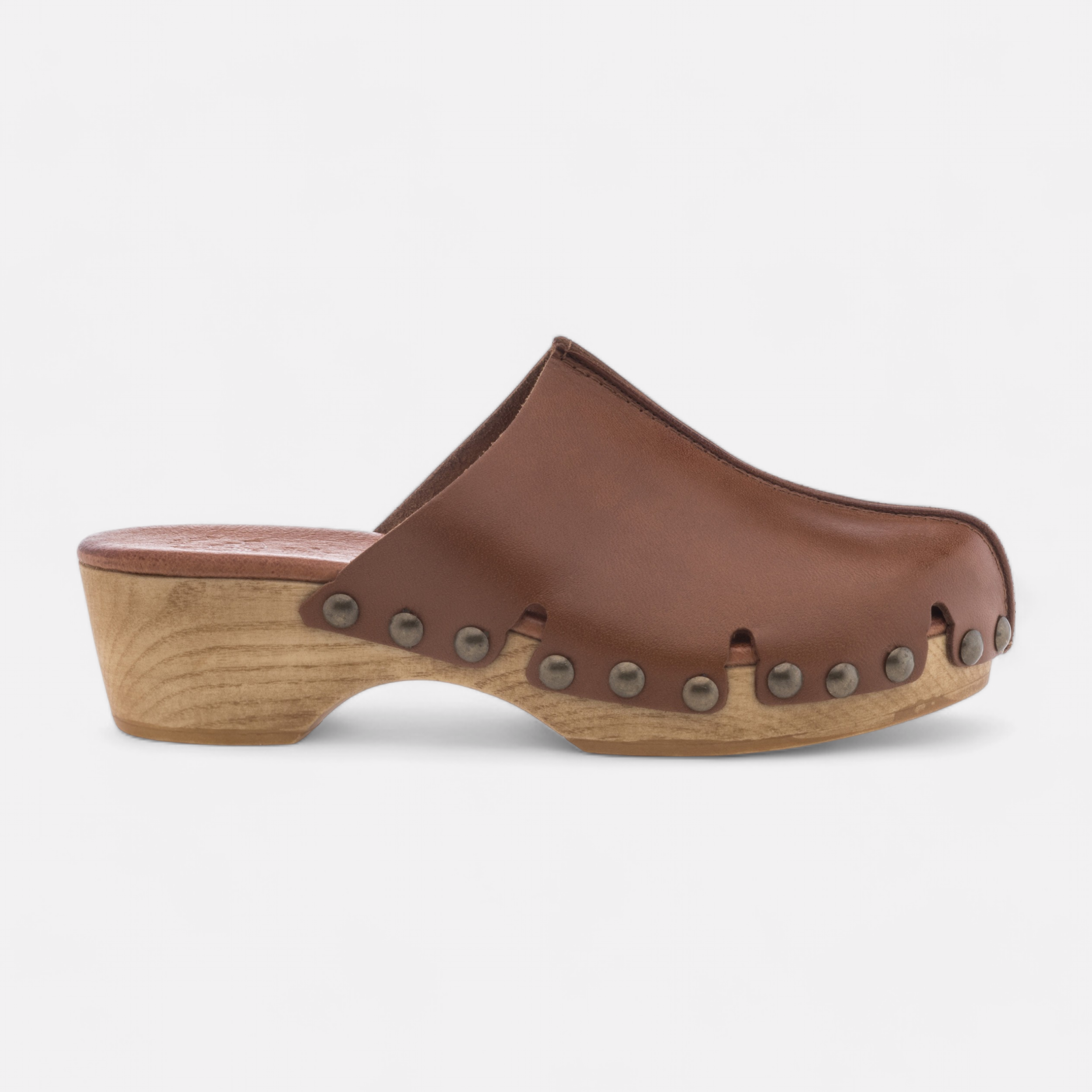 Sabots a talon Femme en cuir cognac France FR