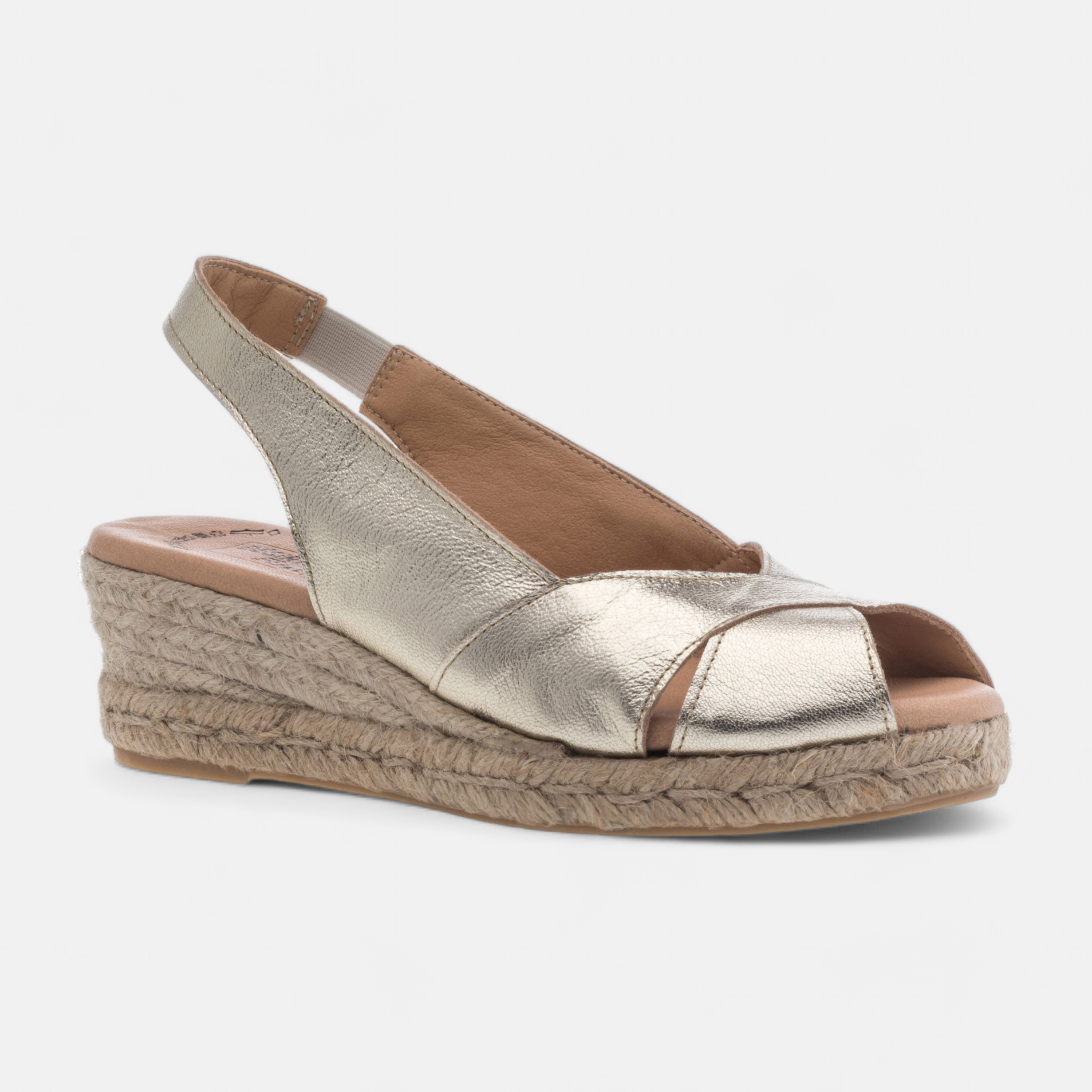 Espadrilles a talon compense Femme en cuir or France FR