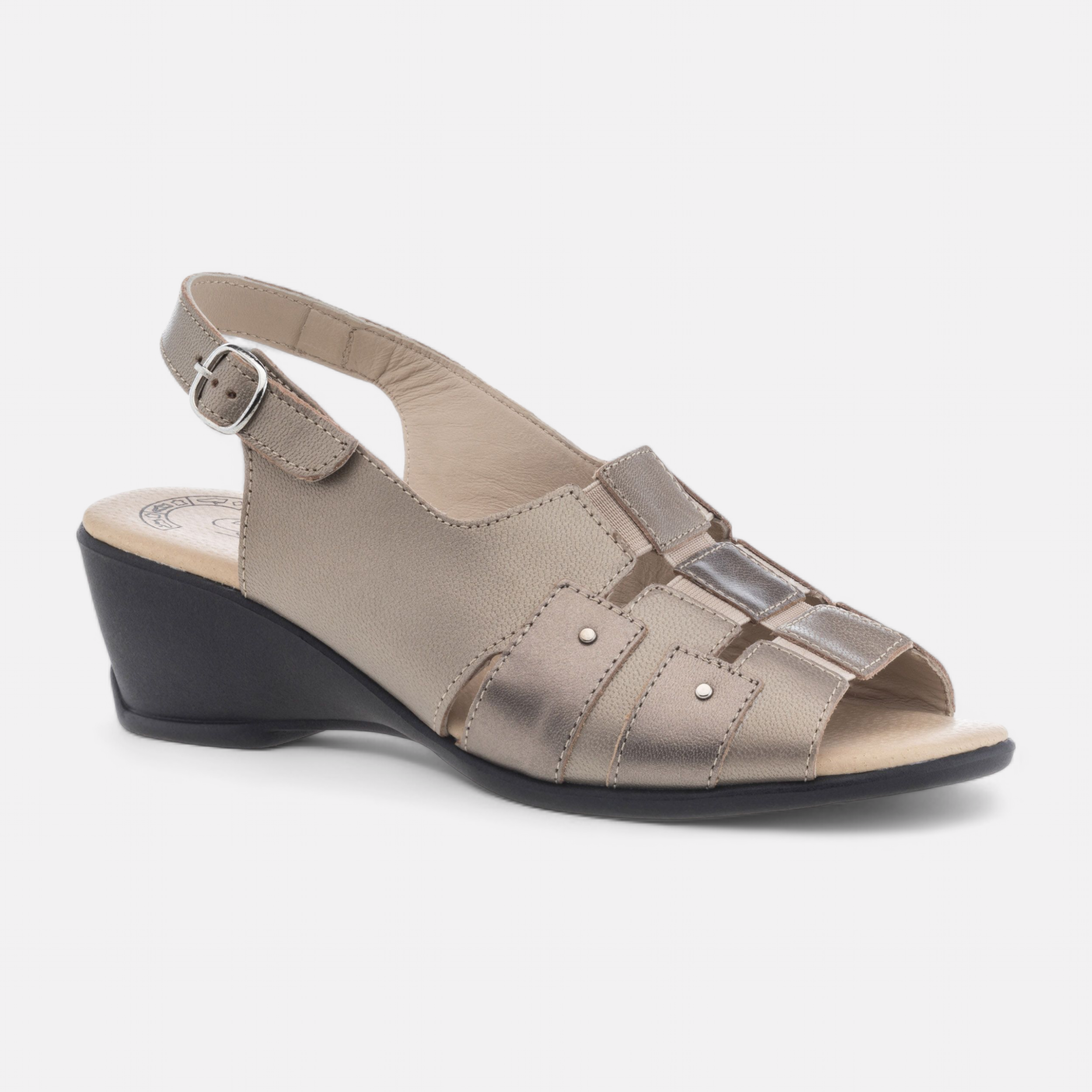 Nu pieds confort a talon compense Femme en cuir or France FR