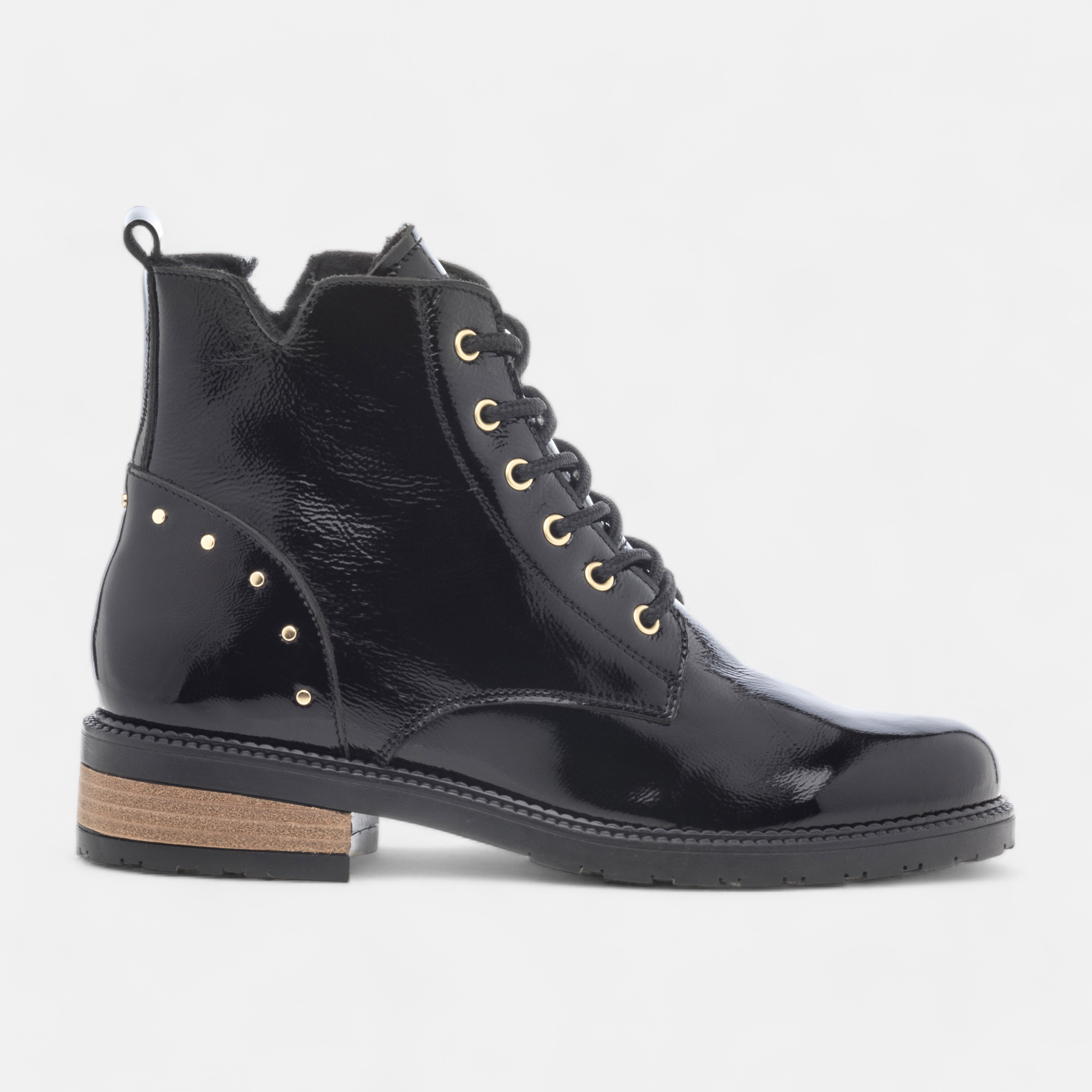 Black patent leather lace up boots online