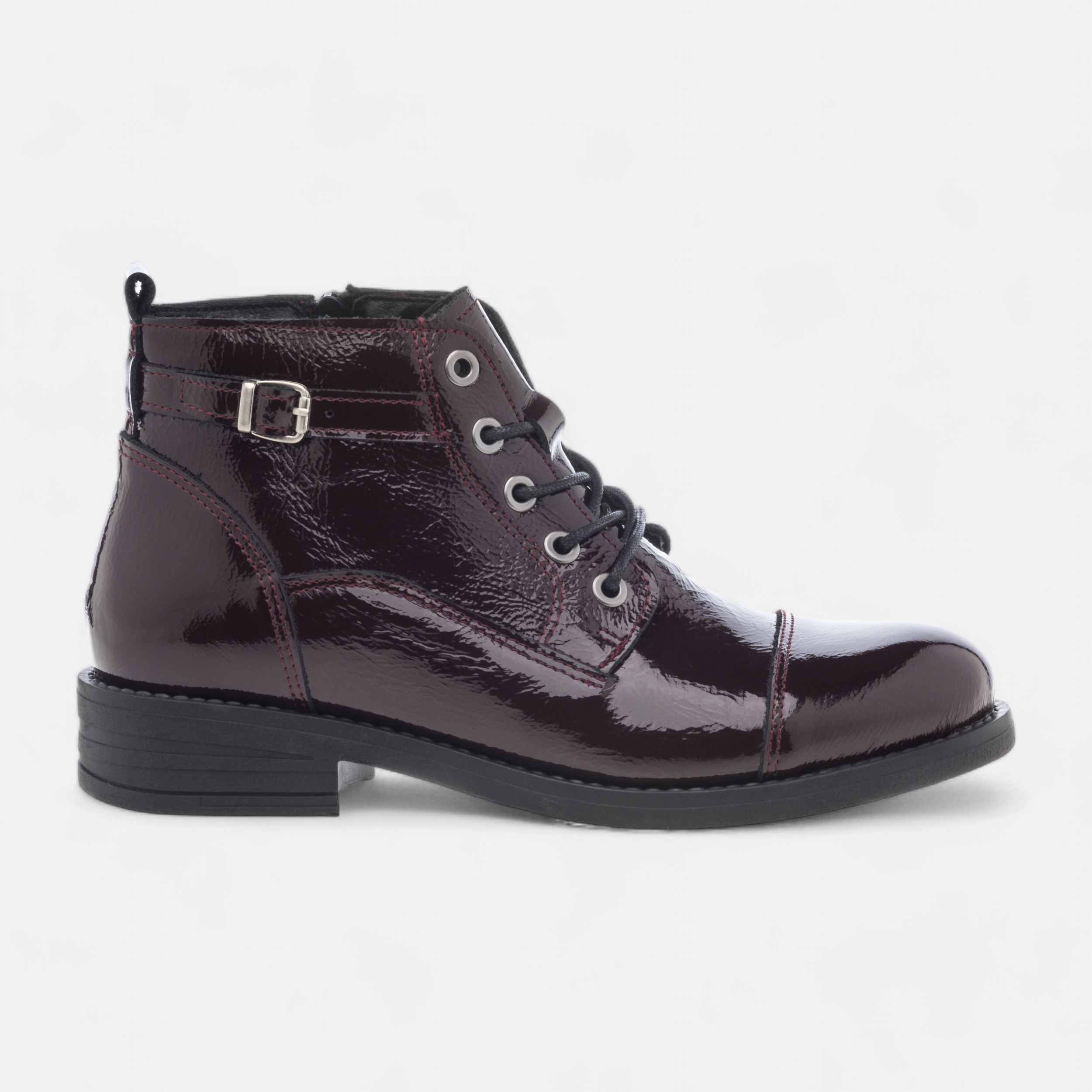 Bottines a lacets Femme en cuir bordeaux France FR